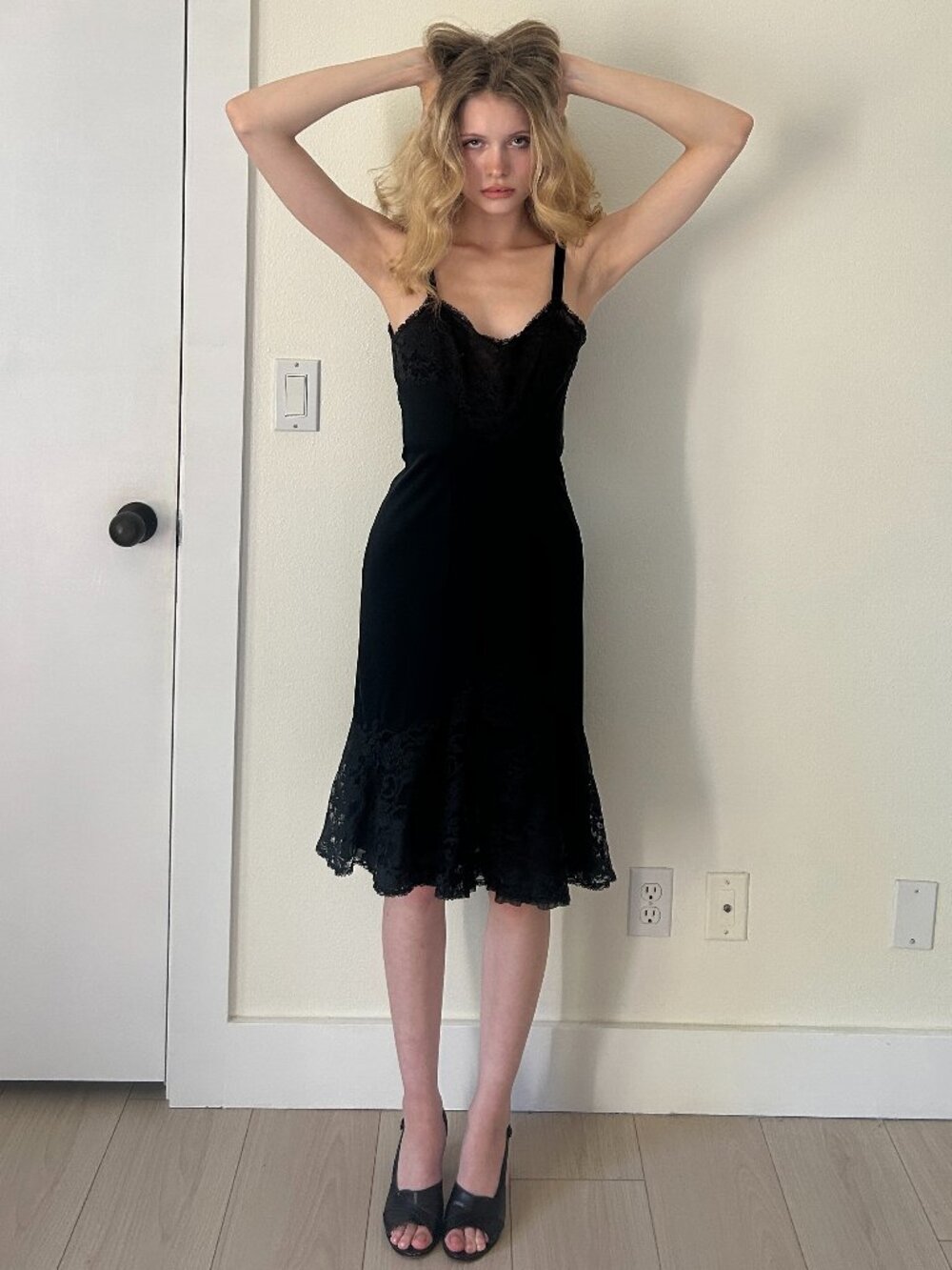 70s Slip Dress (S) small vintage midi Laros dance glam retro boudoir chic sexy
